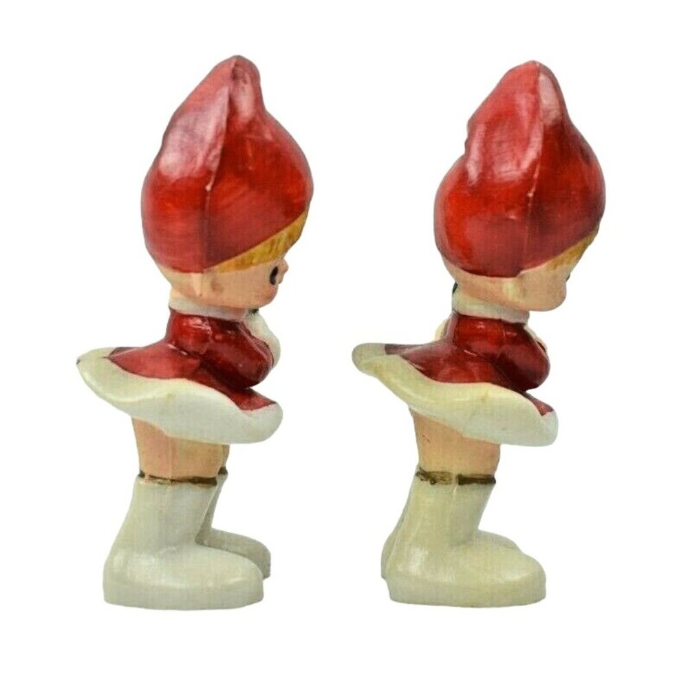 Vintage Kitschy Christmas Elves with Wreaths 4.5 inch Celluloid Figurines (Pair) - Picture 2 of 6